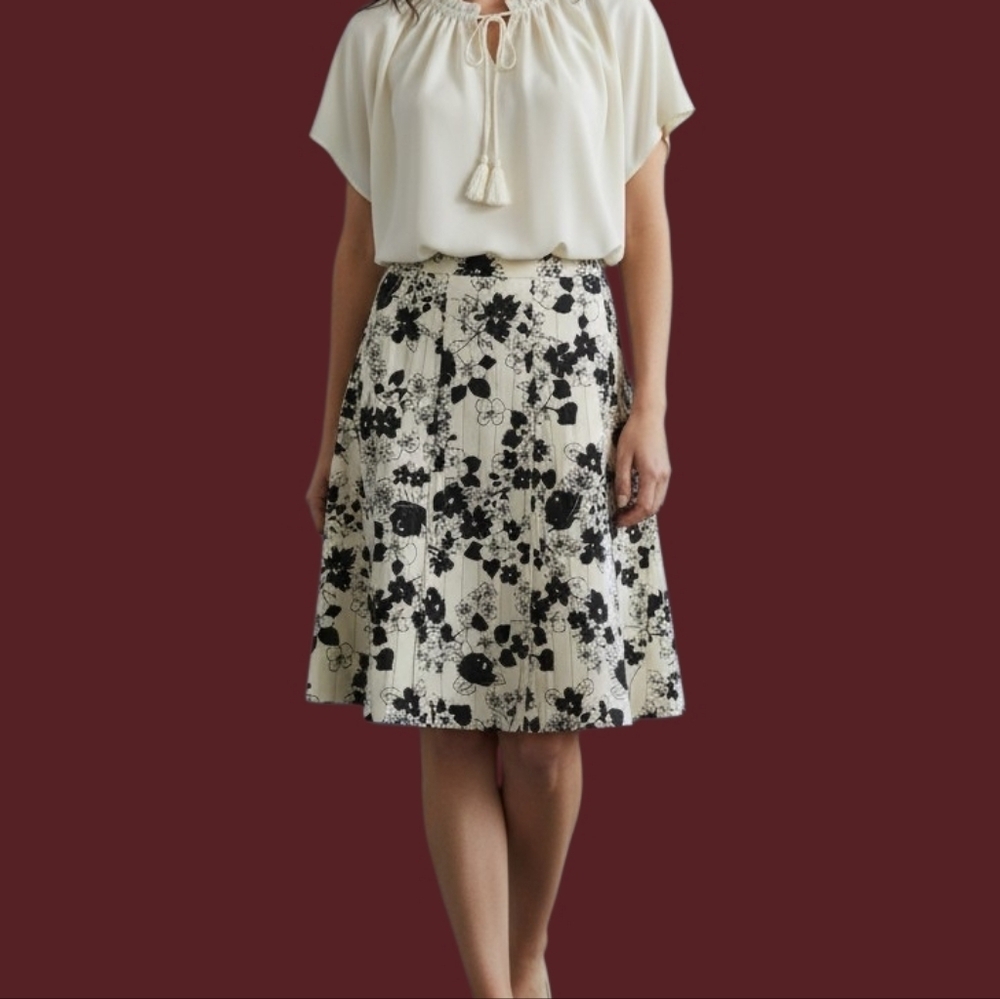 VTG MICHELE 1990s Floral Pintucked A-line Skirt